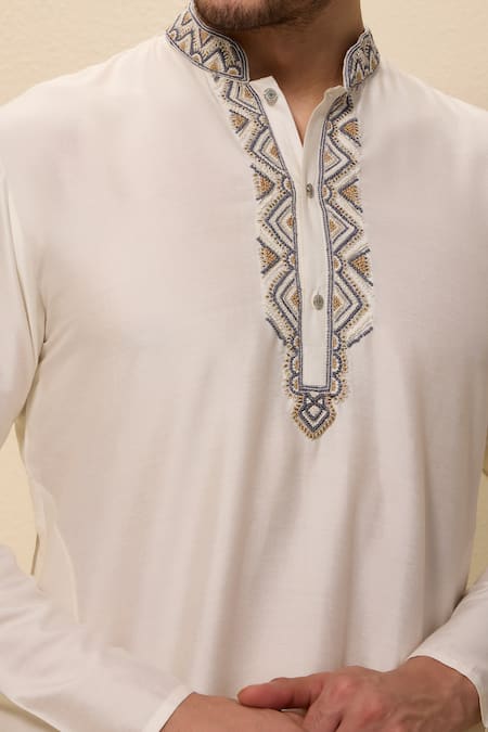 Neha Gursahani Ivory Embroidery Hand Kurta And Narrow Pant Set Online at Aza Fashions Neha Gursahani_Ivory Embroidery Hand Kurta And Narrow Pant Set _Online_at_Aza_Fashions