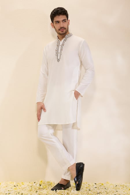 Buy Neha Gursahani Ivory Embroidery Hand Kurta And Narrow Pant Set Online at Aza Fashions Buy_Neha Gursahani_Ivory Embroidery Hand Kurta And Narrow Pant Set _Online_at_Aza_Fashions