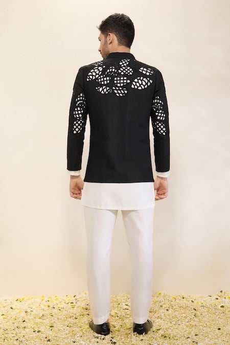 Shop Neha Gursahani Ivory Silk Cut Work, Embroidery Cutwork Hand Jacket Kurta Set at Aza Fashions Shop_Neha Gursahani_Ivory Silk Cut Work, Embroidery Cutwork Hand Jacket Kurta Set _at_Aza_Fashions