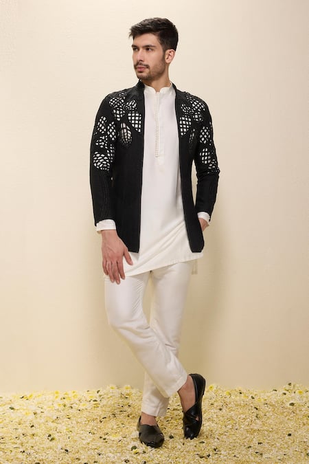 Neha Gursahani Cutwork Hand Embroidered Jacket Kurta Set 