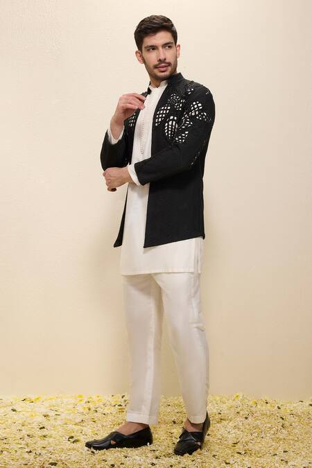 Buy Neha Gursahani Ivory Silk Cut Work, Embroidery Cutwork Hand Jacket Kurta Set Online at Aza Fashions Buy_Neha Gursahani_Ivory Silk Cut Work, Embroidery Cutwork Hand Jacket Kurta Set _Online_at_Aza_Fashions