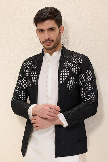 Shop Neha Gursahani Ivory Silk Cut Work, Embroidery Cutwork Hand Jacket Kurta Set Online at Aza Fashions Shop_Neha Gursahani_Ivory Silk Cut Work, Embroidery Cutwork Hand Jacket Kurta Set _Online_at_Aza_Fashions