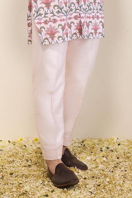 Neha Gursahani Pink Satin, Linen Floral Printed Front Open Kurta And Pants Set Online at Aza Fashions Neha Gursahani_Pink Satin, Linen Floral Printed Front Open Kurta And Pants Set _Online_at_Aza_Fashions