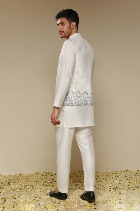 Buy_Neha Gursahani_Ivory Embroidery Bandhgala Jacket Kurta And Pant Set _Online_at_Aza_Fashions