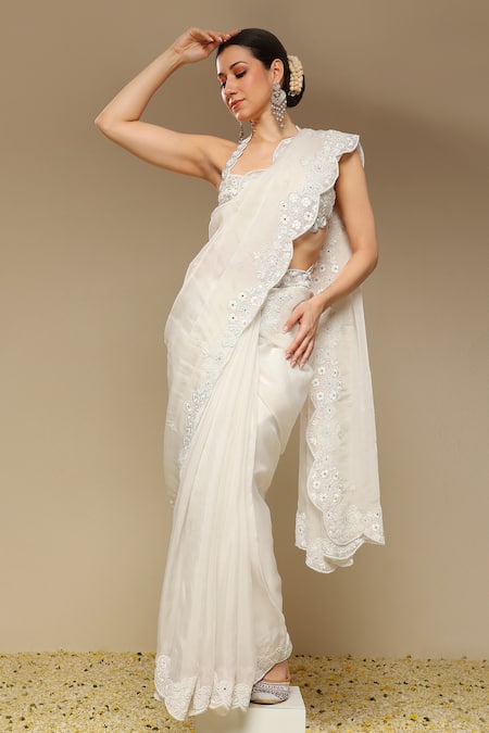 Neha Gursahani Scalloped Zardozi & Mirror Work Saree Set 