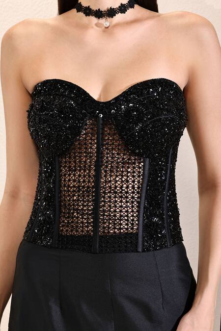 Neha Gursahani Black Organza, Taffeta Embroidery, Sequins, Beads, Stones Corset And Balloon Skirt Online at Aza Fashions Neha Gursahani_Black Organza, Taffeta Embroidery, Sequins, Beads, Stones Corset And Balloon Skirt _Online_at_Aza_Fashions