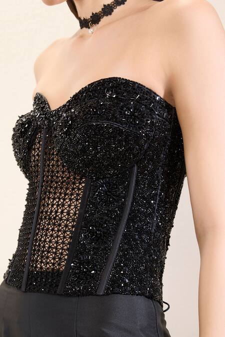 Shop Neha Gursahani Black Organza, Taffeta Embroidery, Sequins, Beads, Stones Corset And Balloon Skirt Online at Aza Fashions Shop_Neha Gursahani_Black Organza, Taffeta Embroidery, Sequins, Beads, Stones Corset And Balloon Skirt _Online_at_Aza_Fashions
