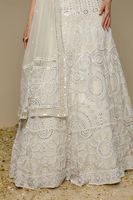 Shop_Neha Gursahani_Ivory Organza Embroidery, Sequins, Beads, Pearls Lehenga, Blouse And Dupatta Set _Online_at_Aza_Fashions