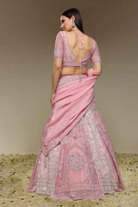 Neha Gursahani Two Tone Panelled Hand Embroidered Lehenga Set 