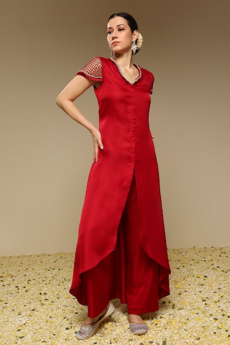 Neha Gursahani Flared Kurta With Bead & Pearl Work & Pant 