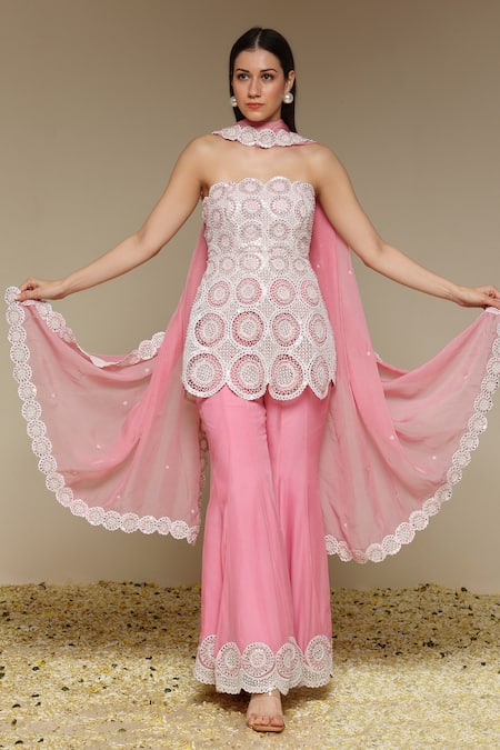 Neha Gursahani Embroidered Strapless Kurta & Gharara Set 