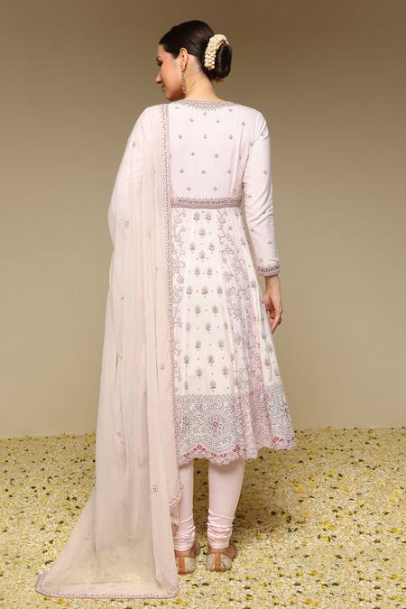 Neha Gursahani_Ivory Silk, Organza, Panelled Kalidar Kurta Set With Jaali Jacket And Dupatta _Online_at_Aza_Fashions