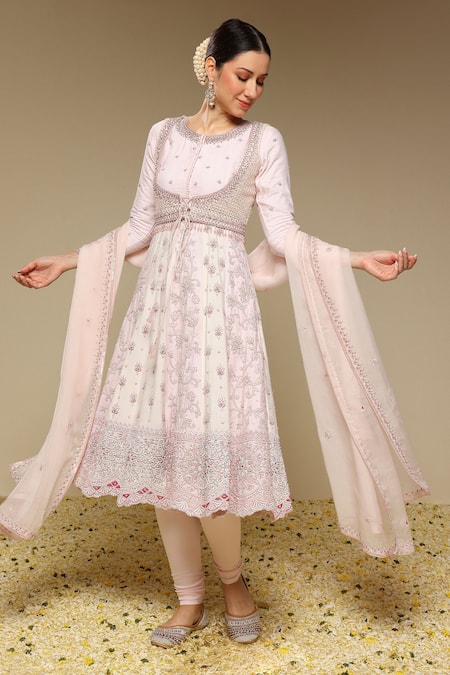 Neha Gursahani Panelled Embroidered Kalidar Kurta Set With Jaali Jacket & Dupatta 