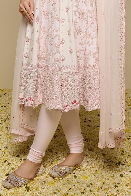 Buy_Neha Gursahani_Ivory Silk, Organza, Cotton Embroidery Round Panelled Hand Kalidar Kurta Set _Online_at_Aza_Fashions
