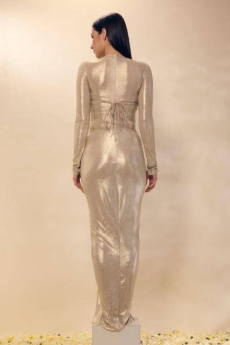 Neha Gursahani Lycra Draped Gown With Resin Bustier 