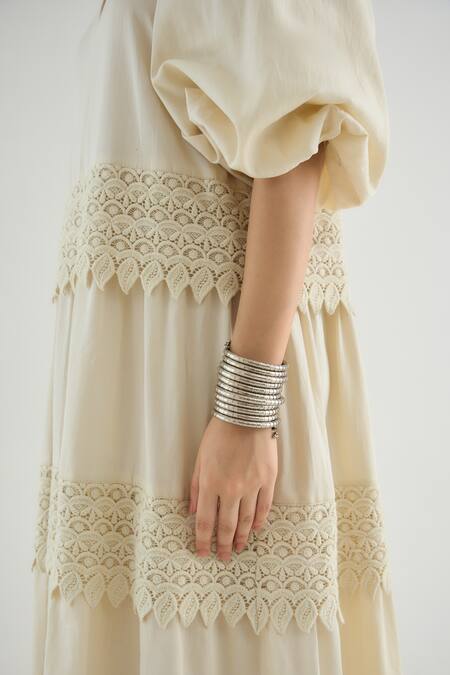 Buy_RAAS LIFE_Off White Vegan Silk Lace V-neck Georgia Layered Dress _Online_at_Aza_Fashions