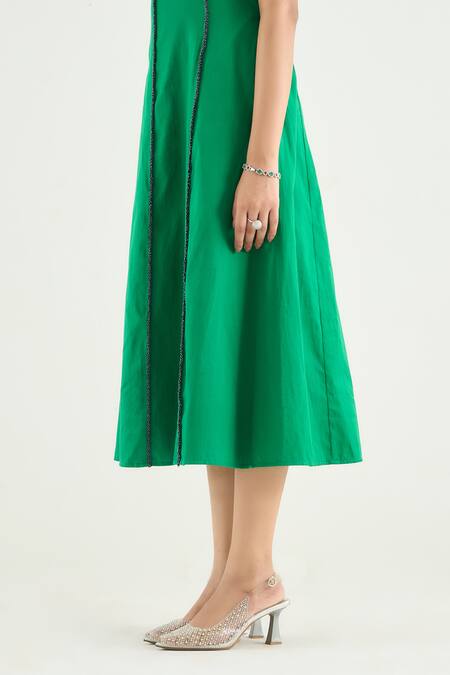 RAAS LIFE_Green Vegan Silk Beads Halter Neck Imperial Sleeveless Dress _Online_at_Aza_Fashions