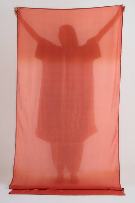 Shop RAAS LIFE Rust Cotton, , Vegan Lace V-neck Angela V Kaftan With Pant Online at Aza Fashions Shop_RAAS LIFE_Rust Cotton, , Vegan Lace V-neck Angela V Kaftan With Pant _Online_at_Aza_Fashions