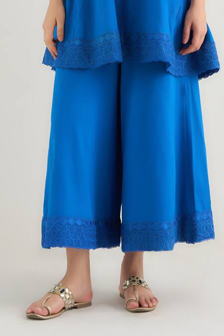 Buy RAAS LIFE Blue Vegan Silk Lace Collared Bluebell Work Tunic And Pant Set Online at Aza Fashions Buy_RAAS LIFE_Blue Vegan Silk Lace Collared Bluebell Work Tunic And Pant Set _Online_at_Aza_Fashions