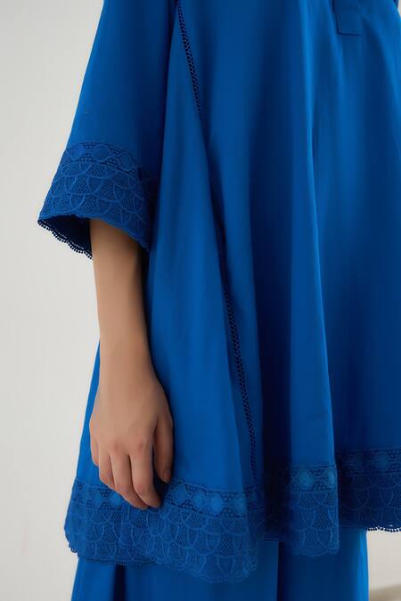 RAAS LIFE Blue Vegan Silk Lace Collared Bluebell Work Tunic And Pant Set at Aza Fashions RAAS LIFE_Blue Vegan Silk Lace Collared Bluebell Work Tunic And Pant Set _at_Aza_Fashions