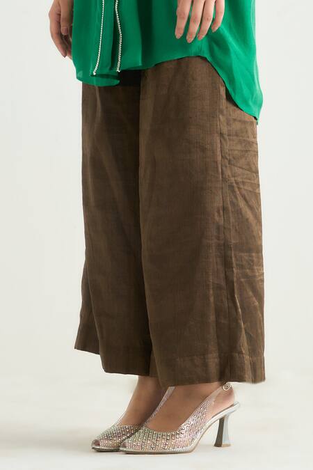 Buy_RAAS LIFE_Green Cotton, Silk, Tissue Beads, Zari Collared Daffodil Tunic Pant Set _Online_at_Aza_Fashions