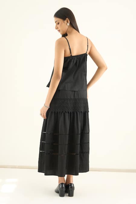 RAAS LIFE Black Vegan Silk Lace Beauty Cutout Panelled Skirt Online at Aza Fashions RAAS LIFE_Black Vegan Silk Lace Beauty Cutout Panelled Skirt _Online_at_Aza_Fashions