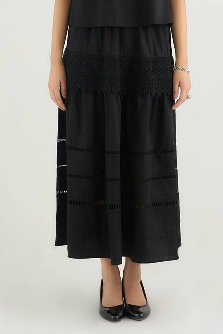 Buy RAAS LIFE Black Vegan Silk Lace Beauty Cutout Panelled Skirt Online at Aza Fashions Buy_RAAS LIFE_Black Vegan Silk Lace Beauty Cutout Panelled Skirt _Online_at_Aza_Fashions