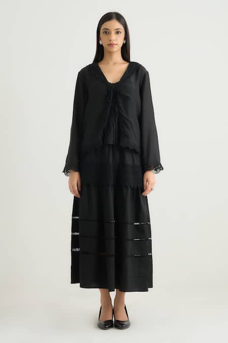 RAAS LIFE Black Beauty Cutout Panelled Skirt 