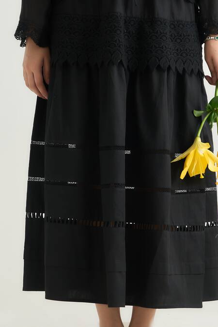 RAAS LIFE Black Vegan Silk Lace Beauty Cutout Panelled Skirt at Aza Fashions RAAS LIFE_Black Vegan Silk Lace Beauty Cutout Panelled Skirt _at_Aza_Fashions
