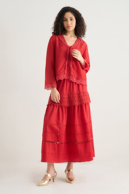 RAAS LIFE Red Beauty Sleeveless Top Skirt Set 