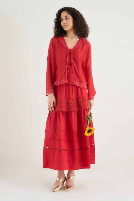 RAAS LIFE Red Beauty Sleeveless Top Skirt Set 