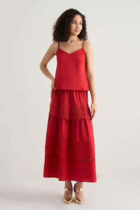 RAAS LIFE Red Beauty Cutout Panelled Skirt 