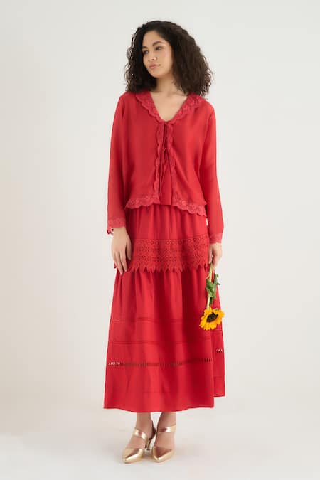 RAAS LIFE Red Beauty Cutout Panelled Skirt 