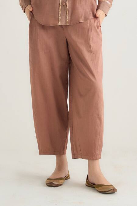 RAAS LIFE_Pink Cotton, , Vegan Ginger Embellished Placket Shirt And Pant Set _Online_at_Aza_Fashions