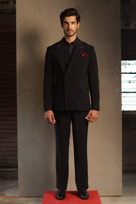 Tisa - Men Double Breasted Pick-Stitch Blazer Set 