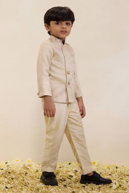 Buy_Neha Gursahani_Gold Shimmer Sherwani And Pant Set For Boys _Online_at_Aza_Fashions