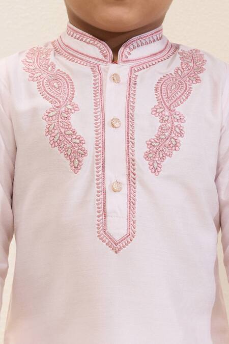Shop_Neha Gursahani_Pink Embroidery Spun Silk Kurta And Pant Set _Online_at_Aza_Fashions