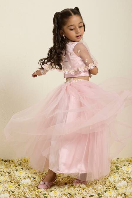 Neha Gursahani Embroidered Cape & Poofy Tulle Lehenga Set 