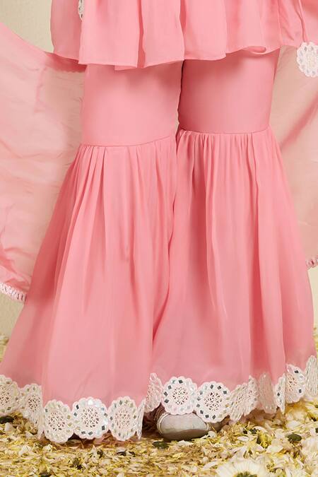 Neha Gursahani_Pink Organza Mirrors, Embroidery Work Peplum Kurta, Sharara And Dupatta Set _Online_at_Aza_Fashions