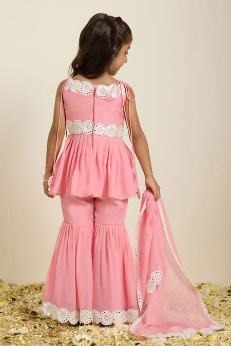 Neha Gursahani Mirror Work Peplum Kurta, Sharara & Dupatta Set 