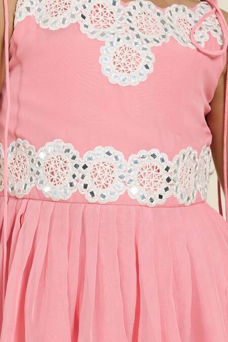 Shop_Neha Gursahani_Pink Organza Mirrors, Embroidery Work Peplum Kurta, Sharara And Dupatta Set _Online_at_Aza_Fashions