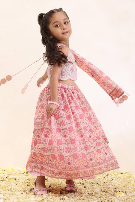 Neha Gursahani_Pink Silk Tassels, Embroidery Printed Lehenga Set With Choli And _Online_at_Aza_Fashions