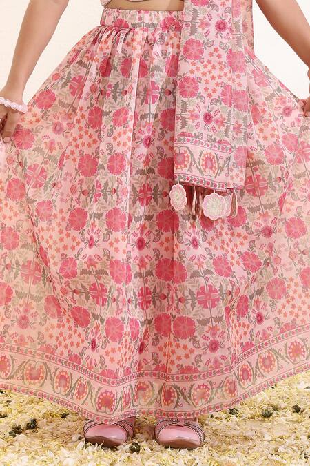 Buy_Neha Gursahani_Pink Silk Tassels, Embroidery Printed Lehenga Set With Choli And _Online_at_Aza_Fashions
