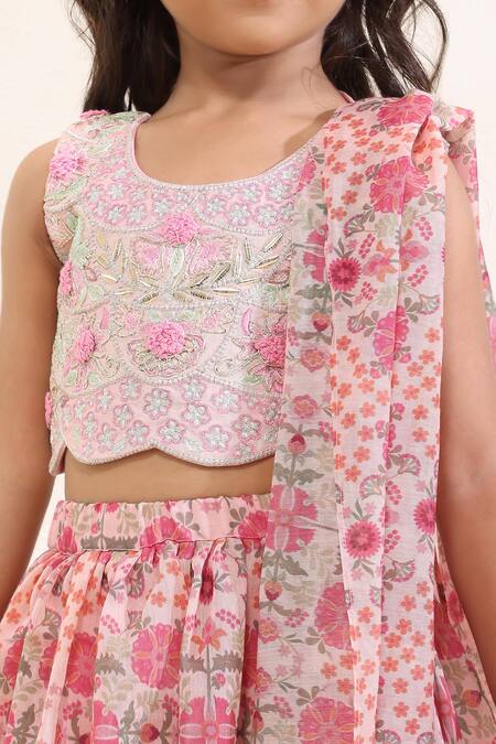 Shop_Neha Gursahani_Pink Silk Tassels, Embroidery Printed Lehenga Set With Choli And _Online_at_Aza_Fashions