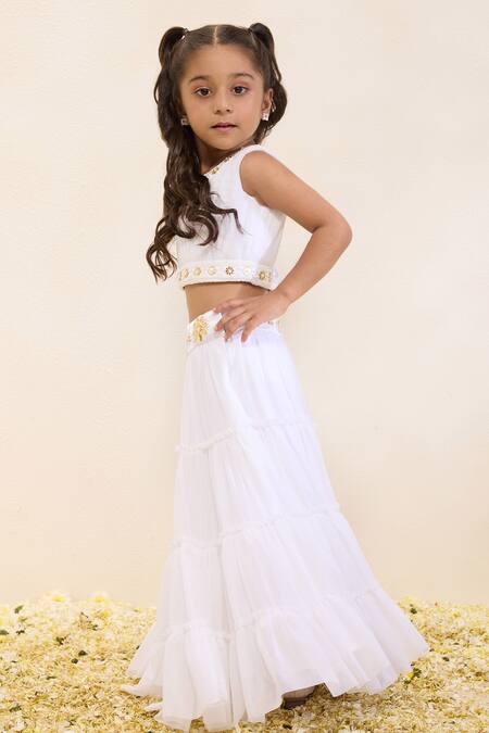 Shop_Neha Gursahani_Ivory Tulle Embroidery, Ruffles Choli Lehenga With Dupatta _Online_at_Aza_Fashions