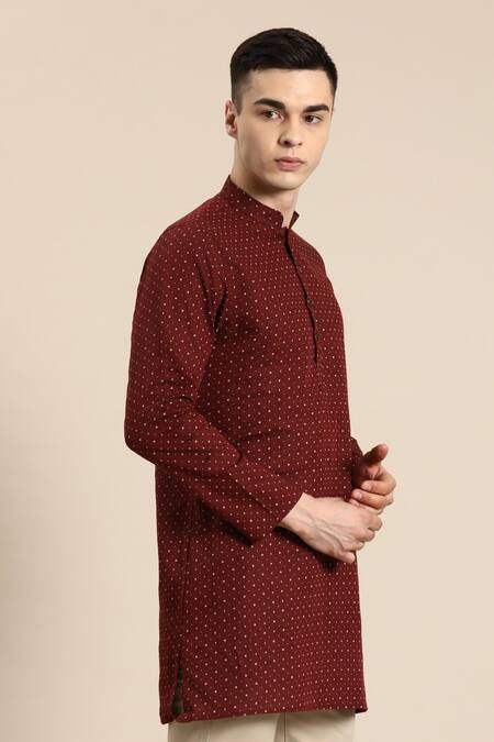 Sayisha_Maroon Cotton Abstract Printed Straight Kurta _at_Aza_Fashions