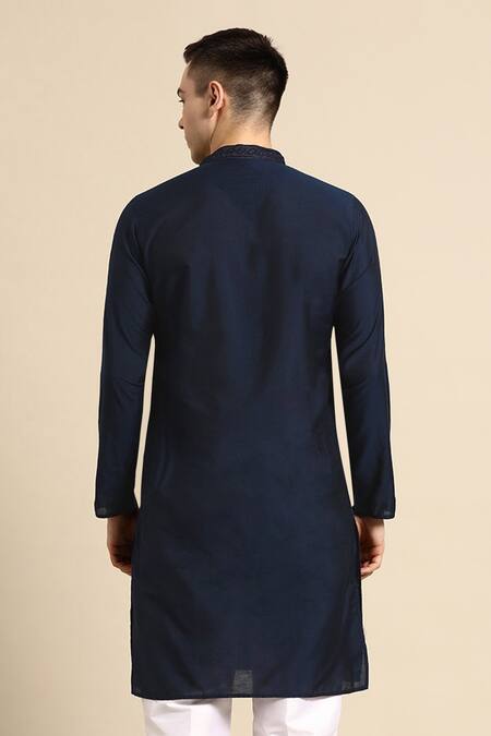 Sayisha Navy Blue Checked Embroidered Kurta  