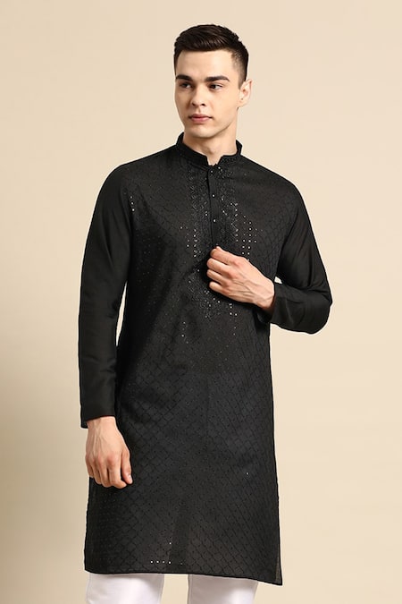 Sayisha Black Checked Embroidered Kurta  