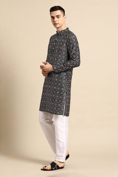 Sayisha_Black Silk Geometric Printed Kurta _at_Aza_Fashions