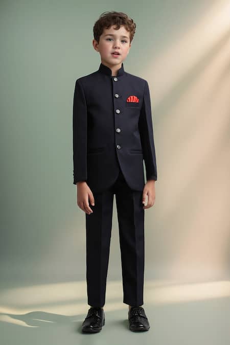 Petite Pomme_Blue Polyester Navy Buttoned Jodhpuri Set _at_Aza_Fashions